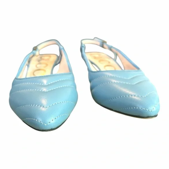 GUCCI Blue Matelasse Slingback Charlotte Heel EU 37 US 7 GG Logo Quilted Kitten